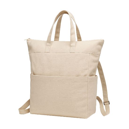 Zainetto cotone 340 g/m2. Manici corti e due tasche laterali porta bottiglie