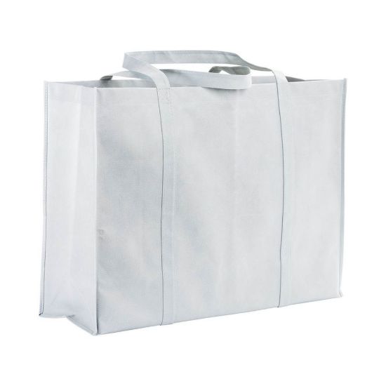 Shopper maxi con soffietto in TNT 100 g/m2 cucito, manici lunghi
