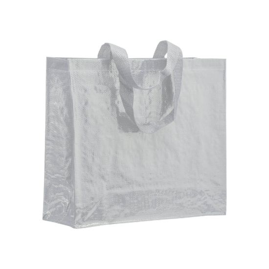 Shopper con soffietto in PP laminato 120 g/m2, manici lunghi a nastro