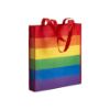 Shopper arcobaleno in r-pet  80g/m2, manici lunghi e soffietto
