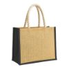 Borsa in juta con manici lunghi in corda e inserti colorati. Con soffietto
