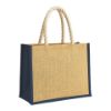 Borsa in juta con manici lunghi in corda e inserti colorati. Con soffietto