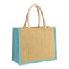 Borsa in juta con manici lunghi in corda e inserti colorati. Con soffietto