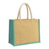 Borsa in juta con manici lunghi in corda e inserti colorati. Con soffietto