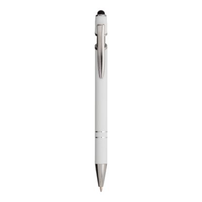 Penna a scatto in alluminio gommato con gommino per touch screen e clip in metallo
