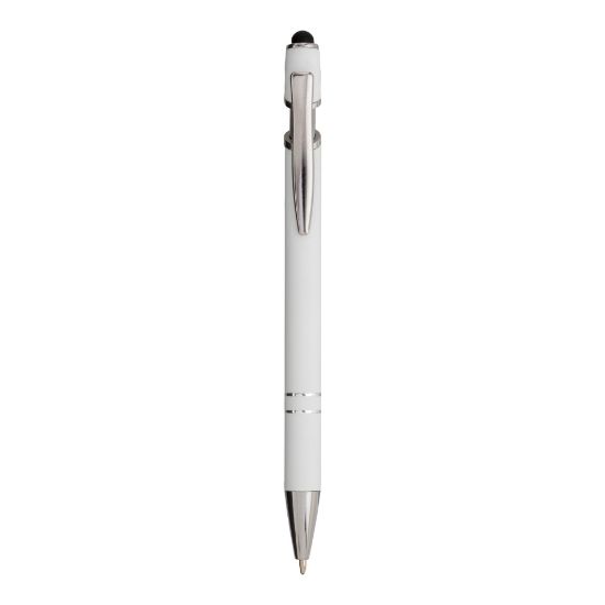Penna a scatto in alluminio gommato con gommino per touch screen e clip in metallo