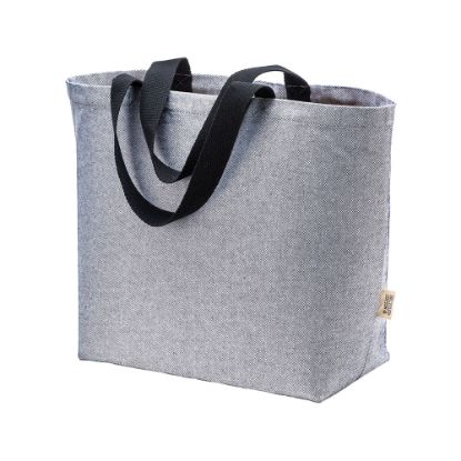 Borsa in cotone riciclato 340 g/m2 con effetto melange. Manici lunghi colorati e soffietto