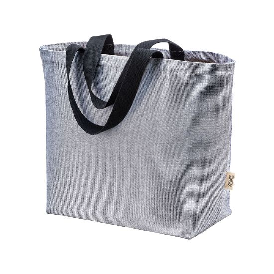 Borsa in cotone riciclato 340 g/m2 con effetto melange. Manici lunghi colorati e soffietto