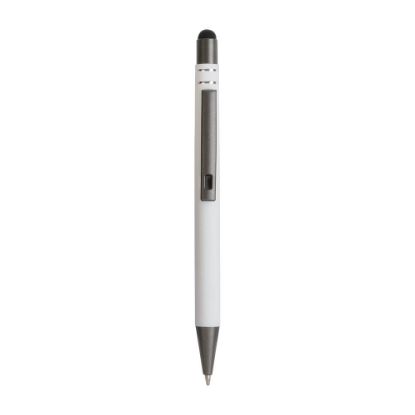 Penna a scatto in alluminio gommato con decorazione a 2 anelli e particolari bruniti con t