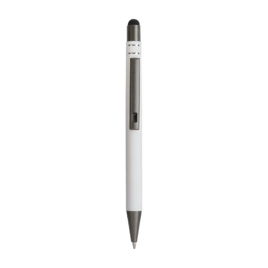 Penna a scatto in alluminio gommato con decorazione a 2 anelli e particolari bruniti con t
